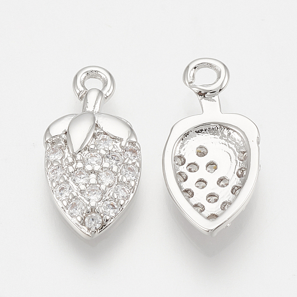 

PandaHall Brass Micro Pave Cubic Zirconia Charms, Strawberry, Nickel Free, Real Platinum Plated, 12x6x2mm, Hole: 1mm Brass+Cubic Zirconia..., Clear