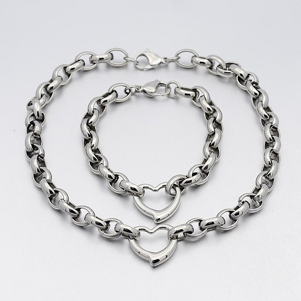 

PandaHall 304 Stainless Steel Cross Rolo Chain Jewelry Sets, Necklace and Bracelet, with Lobster Claw Clasps and Open Heart Links, Stainless...
