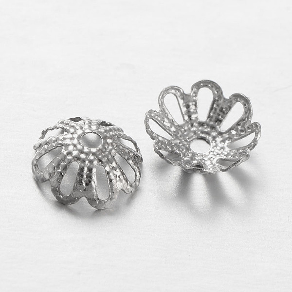 

PandaHall Brass Flower Bead Caps, Fancy Bead Caps, Multi-Petal, Platinum, 7x2mm, Hole: 1mm Brass