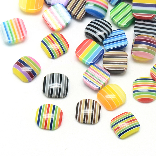 

PandaHall Resin Striped Cabochons, Square, Mixed Color, 8x8x3mm Resin Square Multicolor