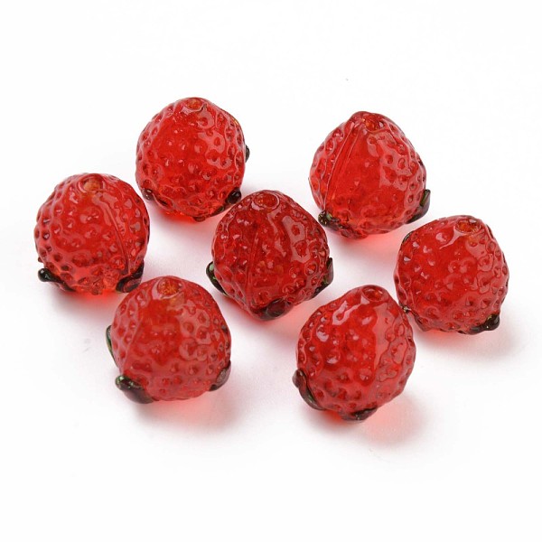 

PandaHall Handmade Bumpy Lampwork Beads, Strawberry, Red, 14~15x12.5x12.5mm, Hole: 1.2mm Lampwork Fruit Red