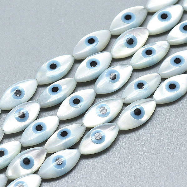 

PandaHall Natural White Shell Mother of Pearl Shell Beads, with Natural Turquoise, Horse Eye with Evil Eye, Deep Sky Blue, 10x5x2mm, Hole...