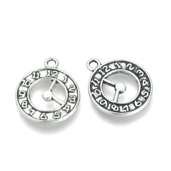 

PandaHall Tibetan Style Alloy Pendants, Cadmium Free & Nickel Free & Lead Free, Clock, Antique Silver, 21x18x2mm, Hole: 2mm, about...