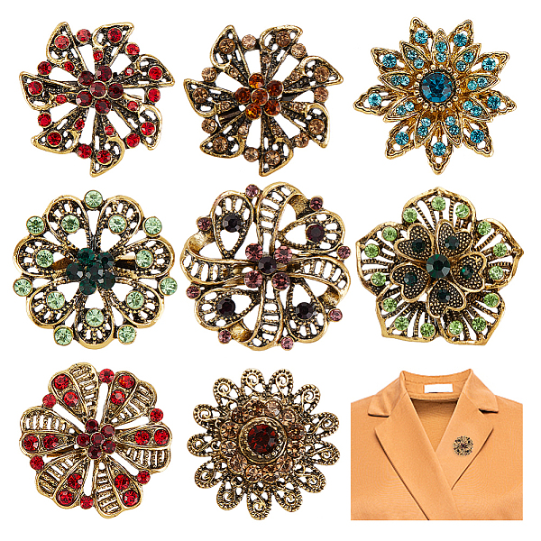 

PandaHall PH Vintage Flower Brooches Alloy+Rhinestone Multicolor