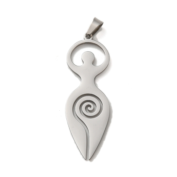 

PandaHall 304 Stainless Steel Pendants, Laser Cut, Wicca Spiral Goddess Charm, Stainless Steel Color, 42x13.5x1mm, Hole: 6x3mm 304 Stainless...