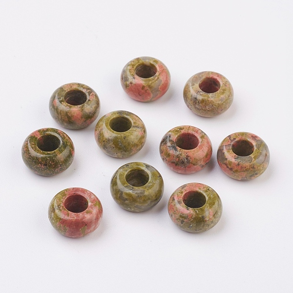 

PandaHall Natural Unakite European Beads, Large Hole Beads, Rondelle, 14x7~8mm, Hole: 6mm Unakite Rondelle