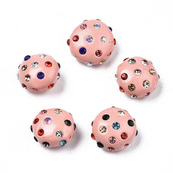 

PandaHall Polymer Clay Rhinestone Beads, Pave Disco Ball Beads, Flat Round, Pink, 11~12x7mm, Hole: 1.4mm, Rhinestone: pp15(2.1~2.2mm)...