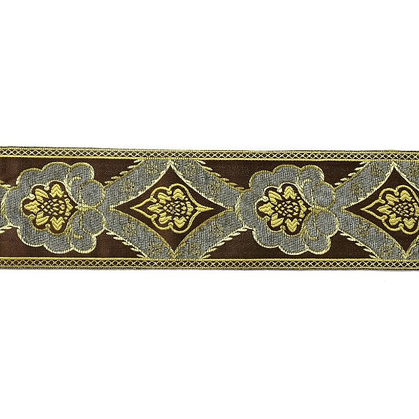

PandaHall Flat Chenille Jacquard Woven Ribbons, Floral Ribbon, Camel, 3-3/8 inch(85mm) Fibre Flower Brown
