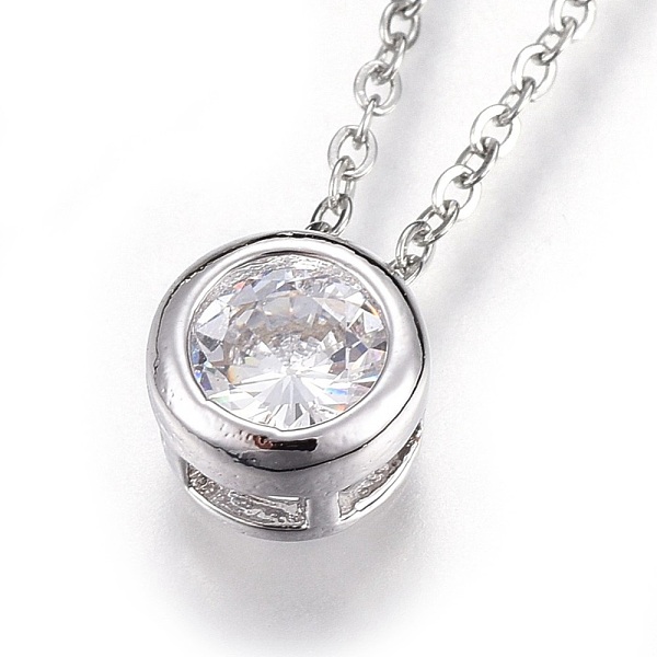 

PandaHall 304 Stainless Steel Pendant Necklaces, with Cubic Zirconia, Flat Round, Clear, Stainless Steel Color, 17.7 inch(45.2cm) Cubic...