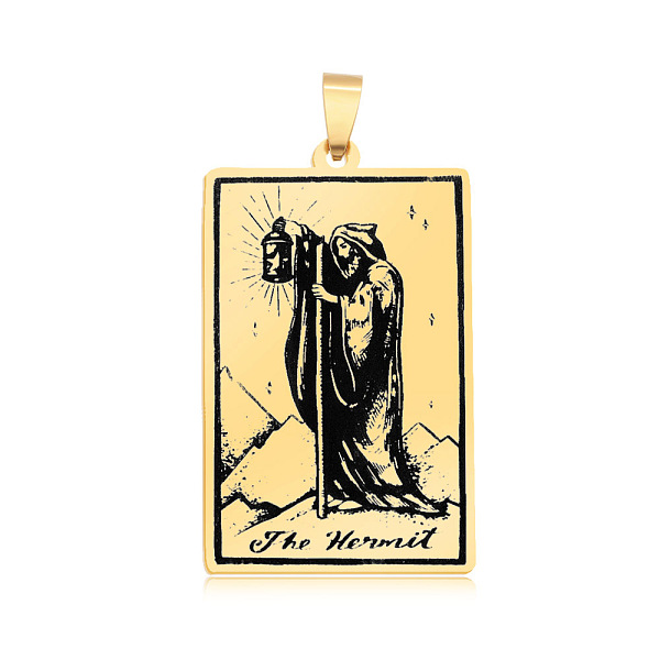 

PandaHall 201 Stainless Steel Pendants, Laser Engraved Pattern, Tarot Card Pendants, Golden, The Hermit IX, 40x24x1mm, Hole: 8x4mm 201...