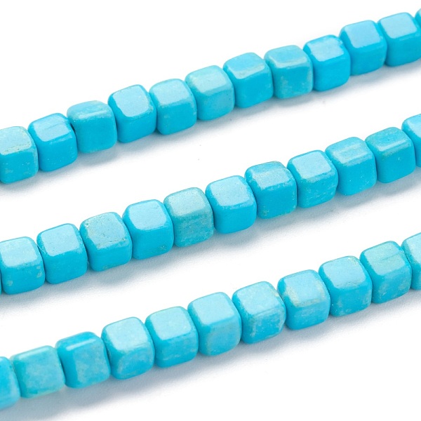 

PandaHall Synthetic Turquoise Beads, Dyed, Cube, 4.5x4.5x4.5mm, Hole: 1.4mm, about 84pcs/strand, 15.24 inch(38.7cm) Synthetic Turquoise Cube