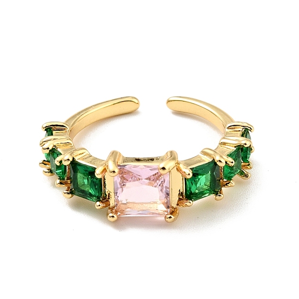 

PandaHall Cubic Zirconia Rectangle Open Cuff Ring, Real 18K Gold Plated Brass Jewelry for Women, Cadmium Free & Lead Free, Colorful, US Size..., Pink