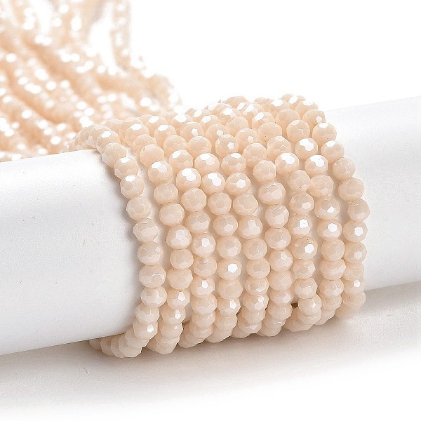 

PandaHall Electroplate Opaque Glass Beads Strands, Faceted(32 Facets), Pearl Luster Plated, Round, PeachPuff, 3mm, Hole: 0.8mm, about..., Brown