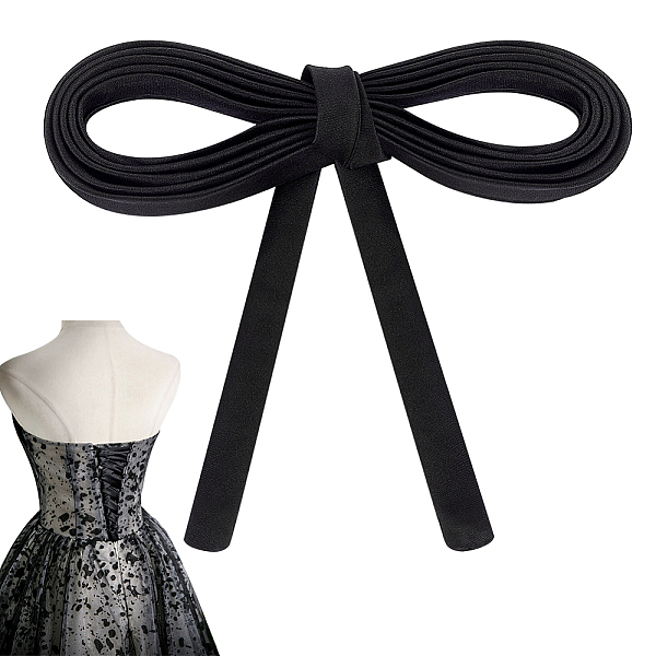 

PandaHall Satin Rope, for Women's Wedding Dress Zipper Replacement, Adjustable Fit Satin Corset Back Kit, Black, 2090x13x1mm Cloth Black