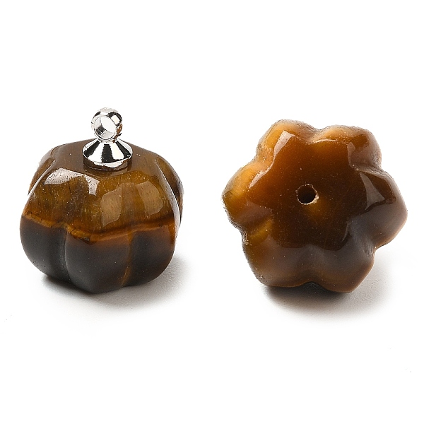 Natural Tiger Eye Pumpkin Charms With Platinum Tone Brass Bails