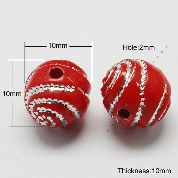 

PandaHall Plating Acrylic Beads, Metal Enlaced, Round, FireBrick, 10x10x10mm, Hole: 2mm, 1100pcs/500g Acrylic Round Red