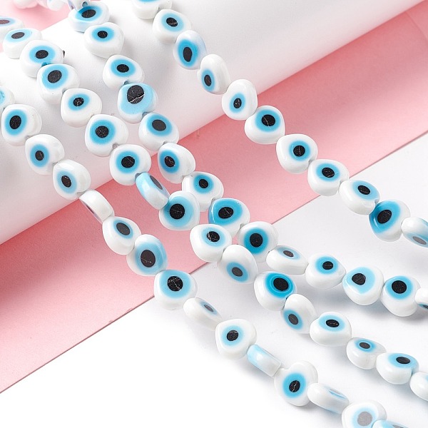 

PandaHall Handmade Evil Eye Lampwork Beads Strands, Heart, White, 6~7x8x3mm, Hole: 1mm, about 47~49pcs/strand, 13.19~13.98 inch(33.5~35.5cm)...