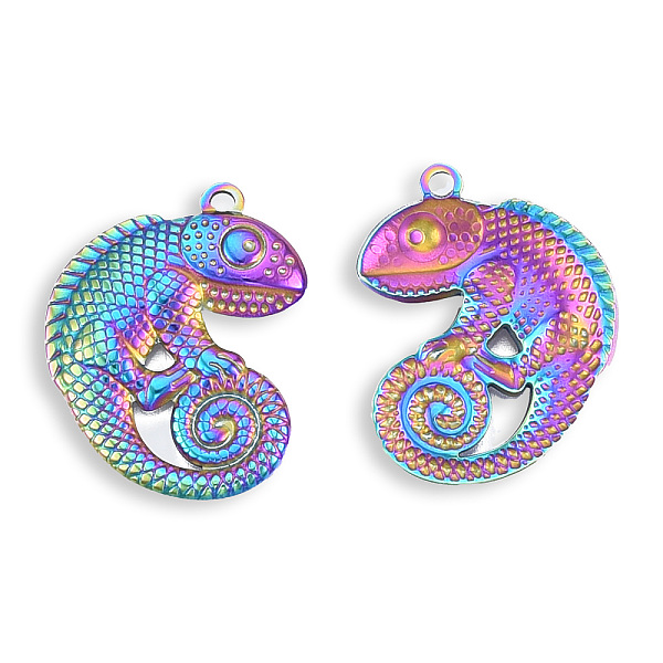 

PandaHall Ion Plating(IP) 201 Stainless Steel Pendants, Lizard, Rainbow Color, 30x24.5x3mm, Hole: 1.8mm 201 Stainless Steel Other Animal