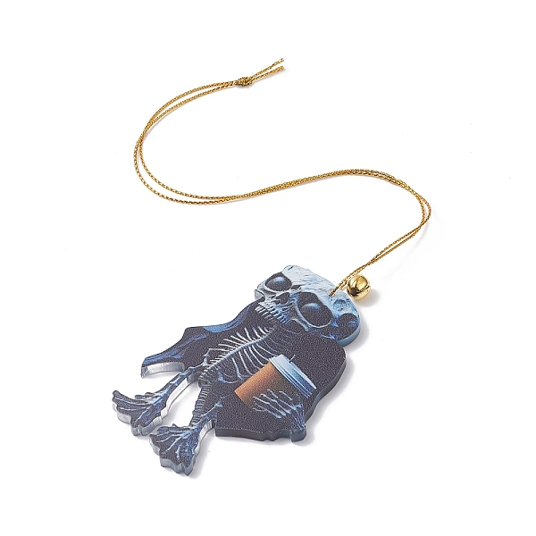 

PandaHall Acrylic Halloween Style Big Pendants with Brass Bell and Nylon Cord, Skeleton, Marine Blue, 313x0.9mm Brass+Acrylic Skeleton