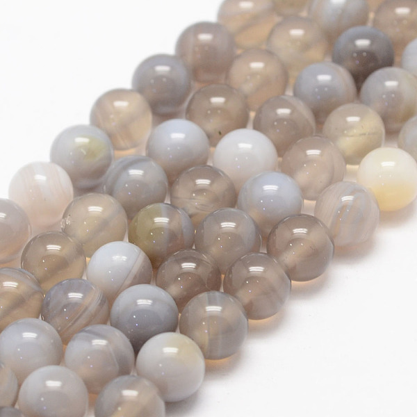 

PandaHall Natural Striped Agate/Banded Agate Bead Strands, Round, Grade A, Light Grey, 8mm, Hole: 1mm, about 47~48pcs/strand, 14.5 inch Grey..., Gray