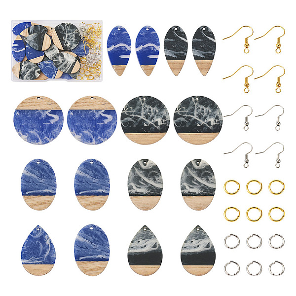 

PandaHall DIY Geometry Dangle Earring Making Kit, Including Resin & Walnut Wood Teardrop & Horse Eye & Oval Pendants, Brass Earring Hooks &..., Multicolor