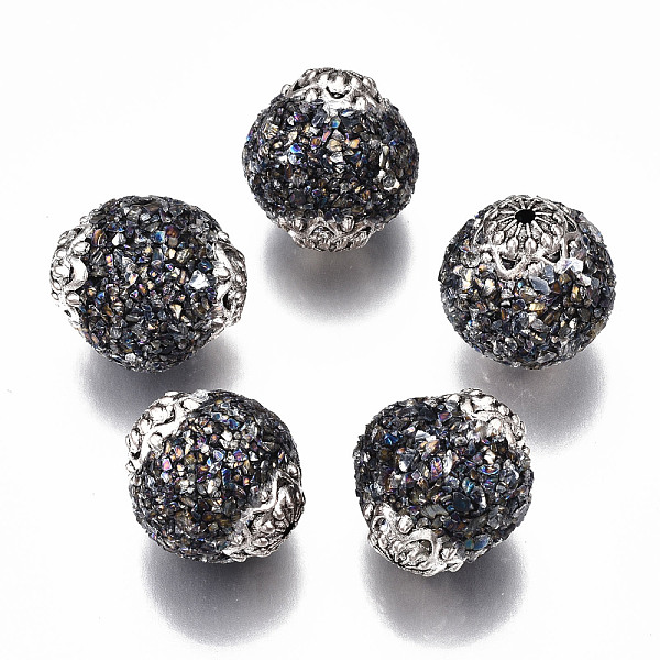 

PandaHall Handmade Indonesia Beads, with Chip Gemstone and Brass Findings, Round, Platinum, Colorful, 19x17~18mm, Hole: 1.8mm Polymer Clay...