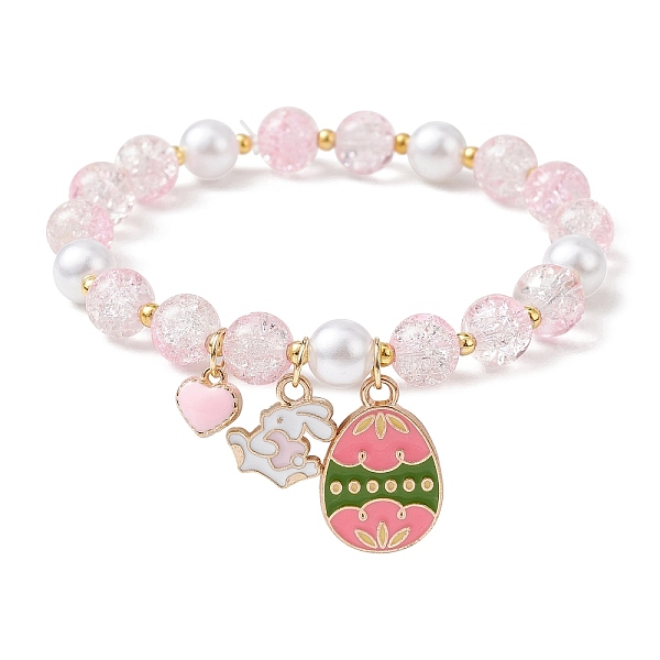 

PandaHall Glass Round Beaded Stretch Bracelet, Heart & Egg & Rabbit Alloy Enamel Charms Easter Theme Bracelet for Women, Pink, Inner...