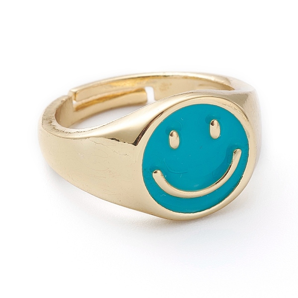 

PandaHall Adjustable Brass Enamel Finger Rings, Long-Lasting Plated, Smiling Face, Real 18K Gold Plated, Deep Sky Blue, US Size 7 1/4...