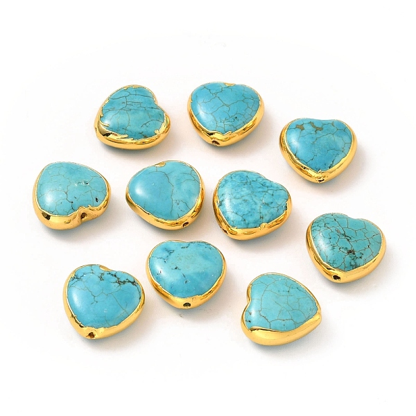 

PandaHall Natural Turquoise Beads, with Golden Plated Brass Findings, Long-Lasting Plated, Dyed, Heart, 14.5~15x15~15.5x6.5~7mm, Hole: 0.9mm..., Green