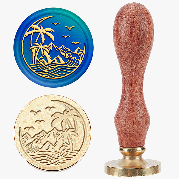 

PandaHall Moon Sea Wave Coconut Tree Wax Seal Stamp 25mm Summer Beach Mountain Sealing Wax Stamps Retro Wood Handle Removable Brass Head for...