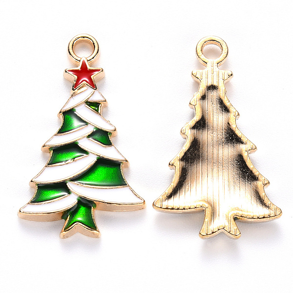 

PandaHall Alloy Enamel Pendants, for Christmas, Christmas Tree with Star, Light Gold, Colorful, 27x16x2.5mm, Hole: 2mm Alloy+Enamel Tree