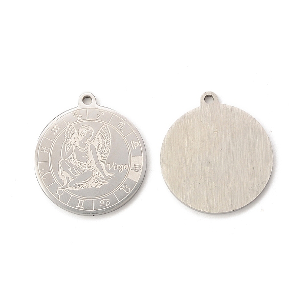 

PandaHall 304 Stainless Steel Pendants, Flat Round with Constellations Charm, Stainless Steel Color, Virgo, 28x25x1.5mm, Hole: 2mm 304...