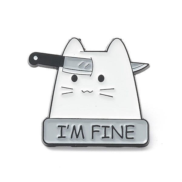 

PandaHall Word I'm Fine Brooch, Cat with Knife Lapel Pin for Backpack Clothes, Electrophoresis Black, White, 25.5x28x1.5mm, Pin: 1mm Alloy...