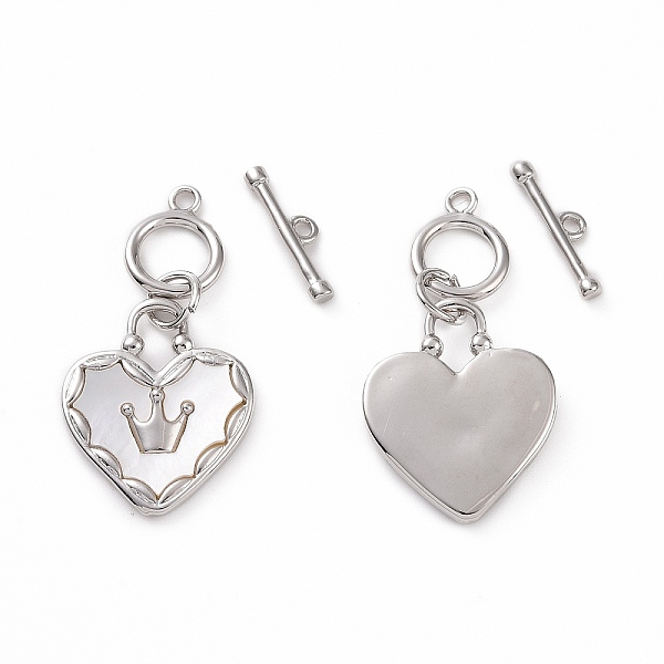 

PandaHall Brass with Shell Toggle Clasps, Heart with Crown Pattern, Platinum, Bar: 12.5x3.5x1.5mm, Hole: 1.2mm, Heart: 27.5x14.5x2.5mm, hole..., White