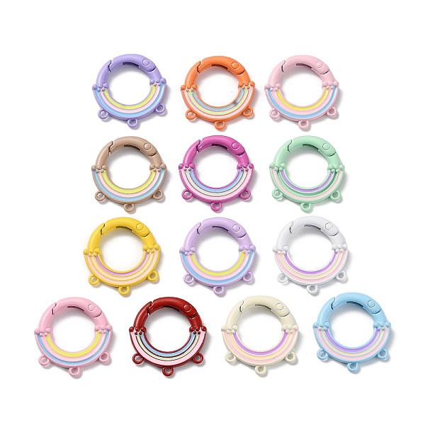 

PandaHall Spray Painted Alloy Spring Gate Ring, Round Rainbow with 3 Loops, Mixed Color, 27x25.5x4mm, Hole: 1.8mm Alloy Multicolor