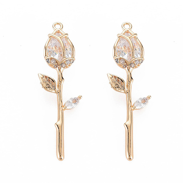 

PandaHall Brass Micro Pave Cubic Zirconia Pendants, Nickel Free, Real 18K Gold Plated, Rose Flower, Clear, 29x9x5mm, Hole: 1mm Brass+Cubic...