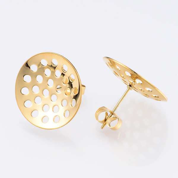 

PandaHall 304 Stainless Steel Stud Earring Findings, with Sieve Base, Ear Nuts/Earring Backs, Golden, 16mm, Hole: 1mm, Pin: 0.8mm 304...