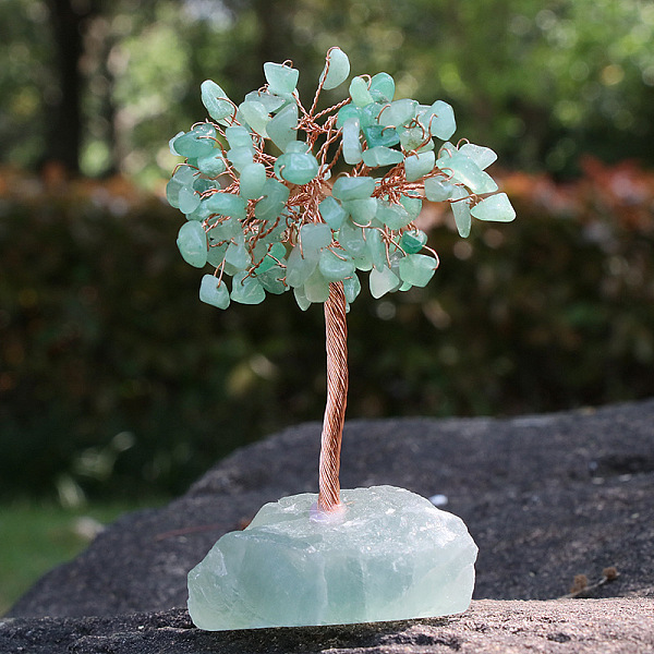 

PandaHall Natural Green Aventurine Chips Tree Decorations, Ntural Fluorite Base with Copper Wire Feng Shui Energy Stone Gift for Home Office...