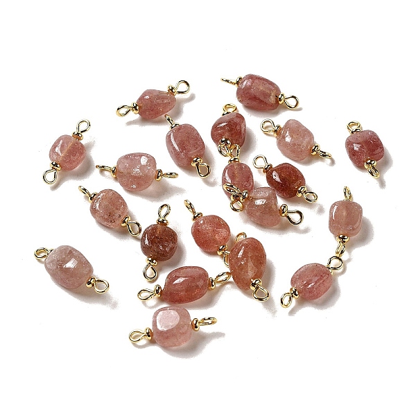 

PandaHall Natural Strawberry Quartz Connector Charms, Nuggets Links with Real 18K Gold Plated Brass Double Loops, 19~25.5x8~9.5x4~8.5mm...