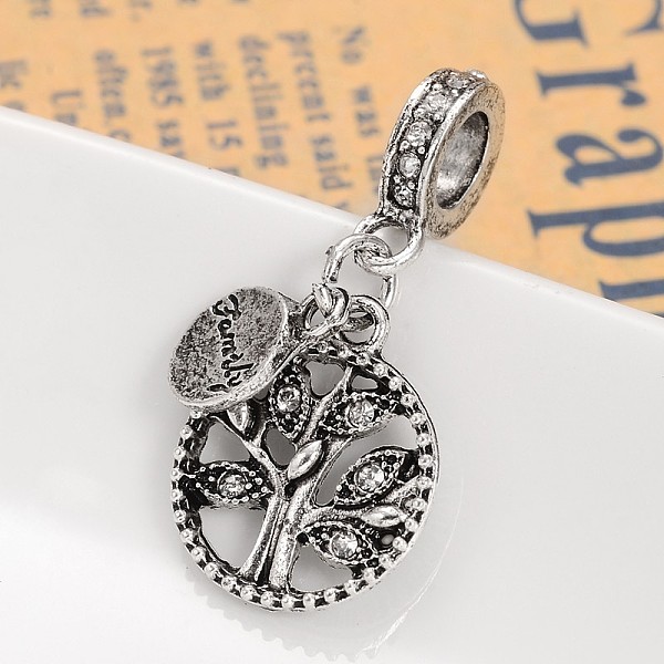 

PandaHall Ring with Tree Alloy Rhinestone European Dangle Charms, Large Hole Pendants, Crystal, 30mm, Hole: 5mm Alloy+Rhinestone Tree Clear