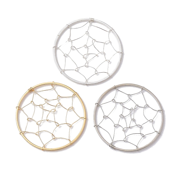 

PandaHall 3Pcs 3 Colors Copper Wired Pendants, Flat Round with Spider Web, Mixed Color, 35~36x2mm Brass Flat Round