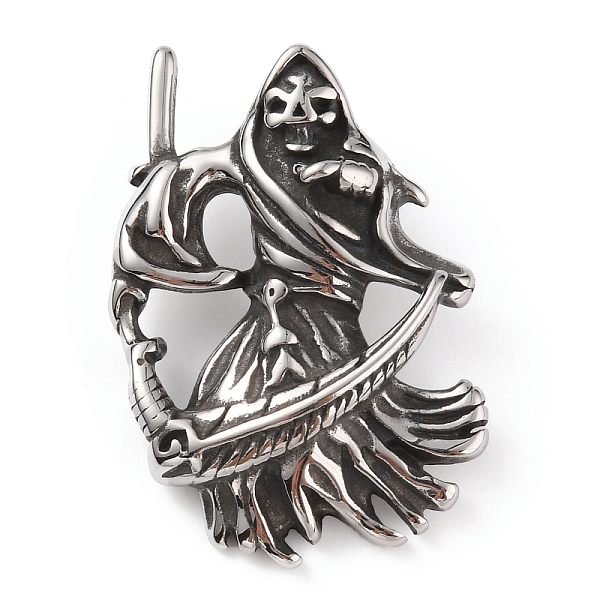 

PandaHall 304 Stainless Steel Pendants, God of Death Charm, Antique Silver, 44.5x32x16mm, Hole: 9x5mm 304 Stainless Steel Ghost