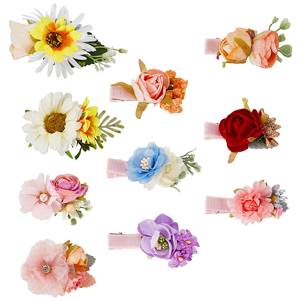 

PandaHall AHADERMAKER 10Pcs 10 Styles Simulation Flower Cloth Alligator Hair Clips, with Iron Finding, Hair Accessories for Girl, Mixed..., Multicolor