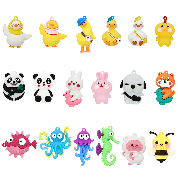 

PandaHall CHGCRAFT 18Styles Big Silicone Bracelet Charms Rubber Bracelet Charms Big Pendants Globefish Jellyfish Octopus Pendants for..., Multicolor