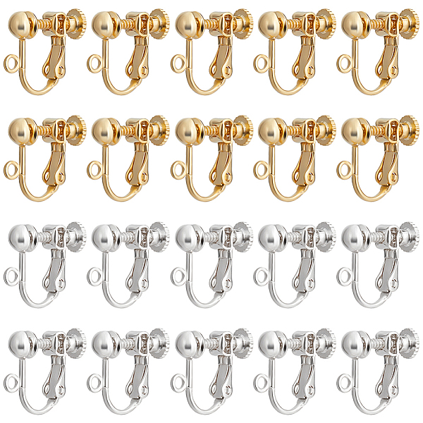 

PandaHall Beebeecraft 20Pcs 2 Colors Brass Clip-on Earring Findings, Components Screw Back Ear Wire Non Pierced Earring Converter, with Loop...