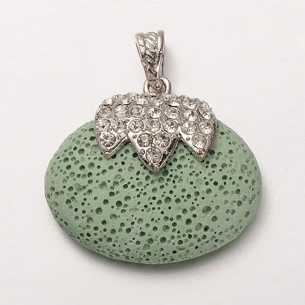 

PandaHall Platinum Plated Alloy Synthetic Lava Rock Oval Pendants, with Crystal Rhinestones, Dyed, Pale Green, 36x41x14mm, Hole: 7x4mm Lava...