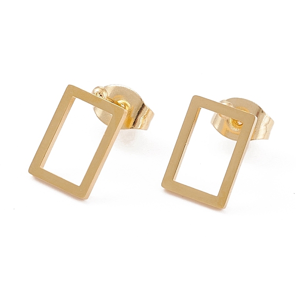 

PandaHall 304 Stainless Steel Stud Earrings, Rectangle, Golden, 10x7mm, Pin: 0.7mm, 12pair/card 304 Stainless Steel Rectangle