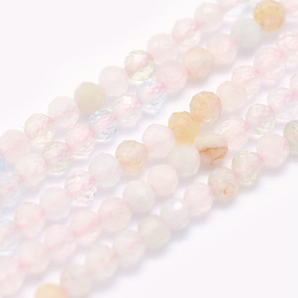 PandaHall Natural Morganite Beads Strands, Round, Faceted, 2mm, Hole: 0.5mm, about 174pcs/strand, 15.5inch(39.5cm) Morganite Round