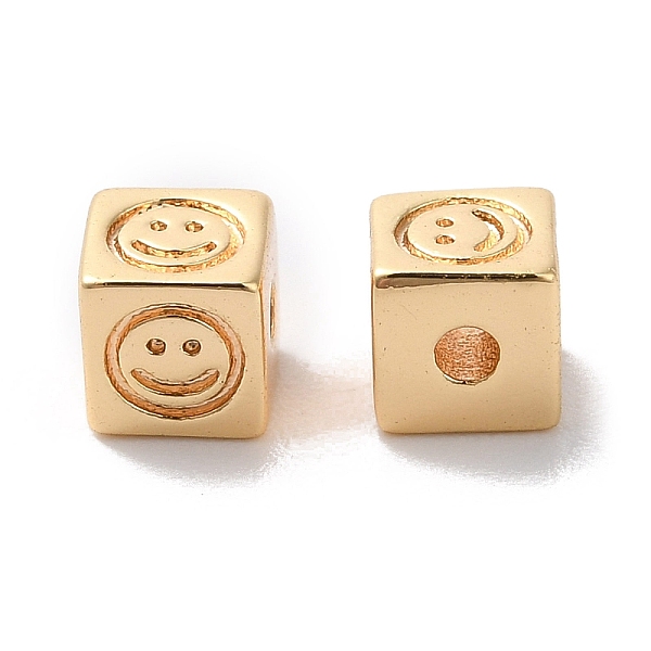 

PandaHall Brass Beads, Cube with Smiling Face Pattern, Real 18K Gold Plated, 4x4x4mm, Hole: 1.2mm Brass Cube