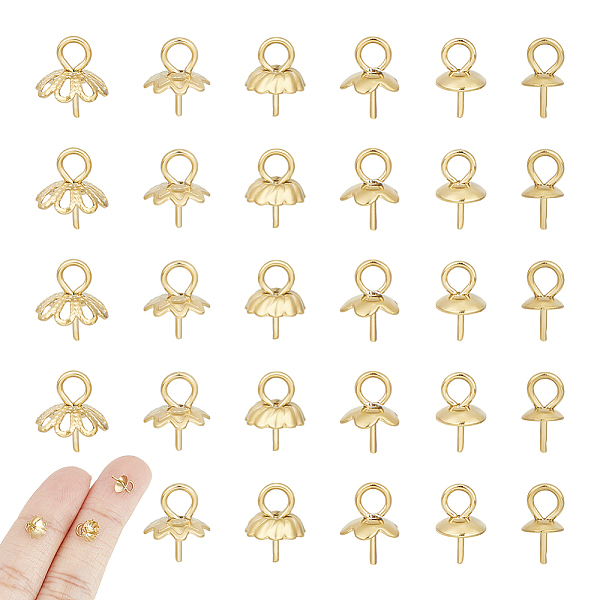 

PandaHall Unicraftale 60Pcs 6 Style 304 Stainless Steel Cup Pearl Peg Bails Pin Pendants, for Half Drilled Beads, Flower, Golden, 8x4~7mm...